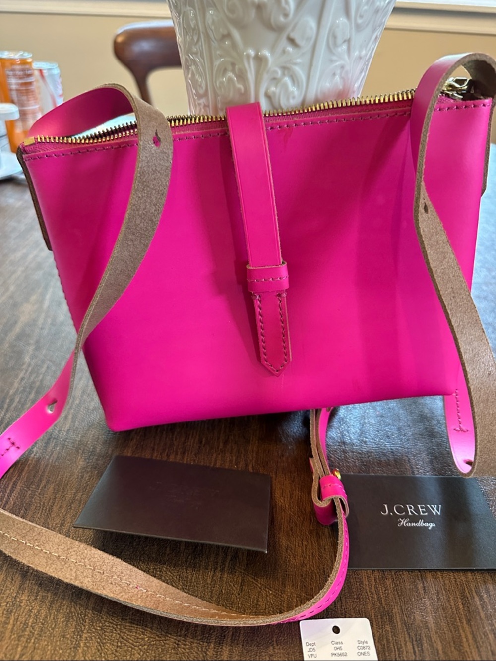 J. Crew Parker Hot Pink Leather Crossbody Shoulder Bag NWT